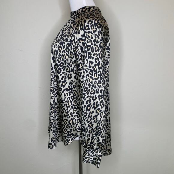 LOFT Leopard Print Silky Blouse Sz Large Petite - Picture 4 of 10
